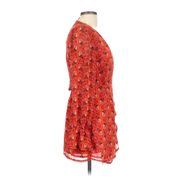 One Way Wrap Around Paisley Mini Dress Long Sleeves Red/Orange 12 - Picture 6 of 13
